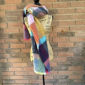 Fuzzy Colorful Patchwork Scarf OS